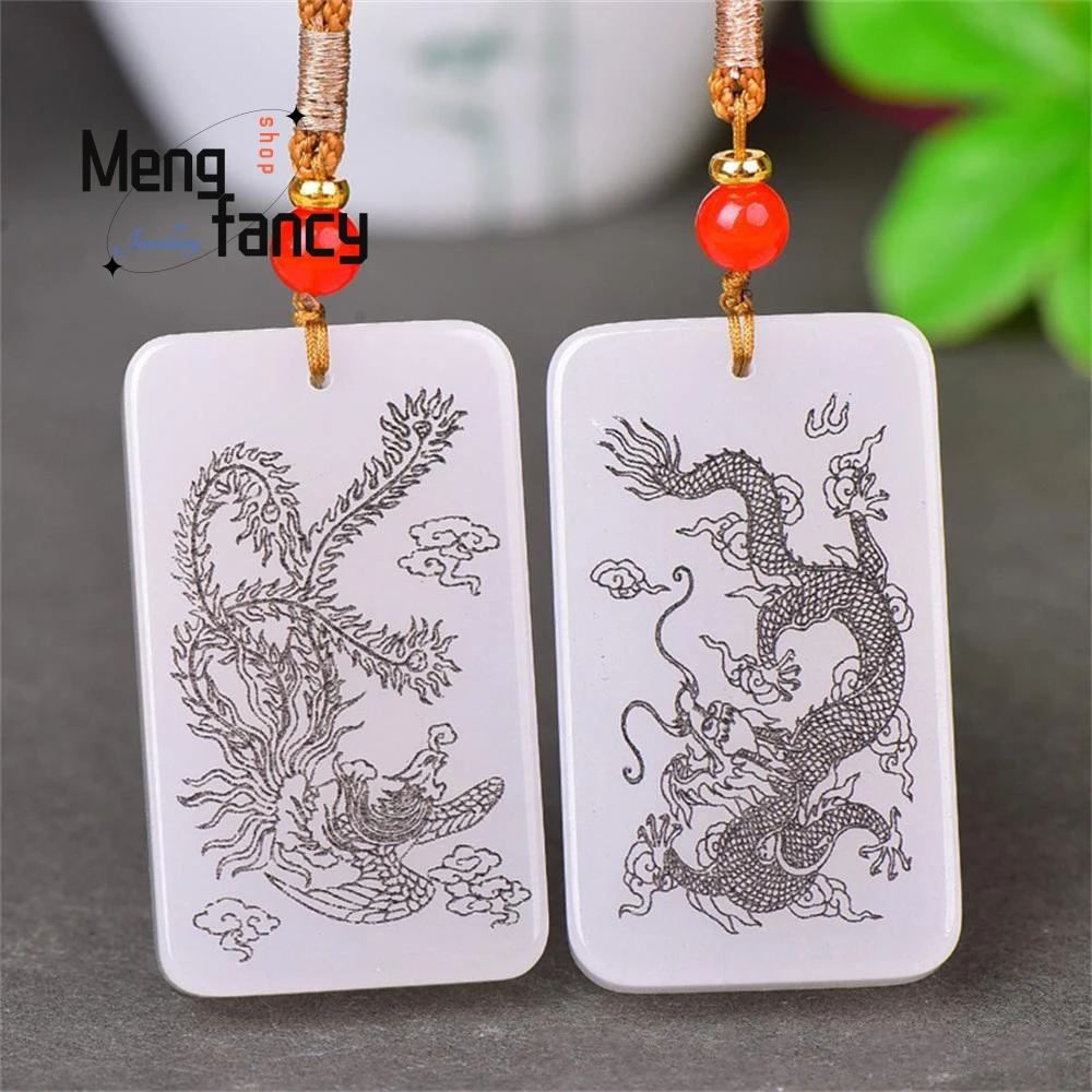 Natural Gold Filigree Jade Dragon Phoenix Peaceful Plaque Couple Pendant Exquisite Best Selling Fashion Jewelry Holiday Gifts