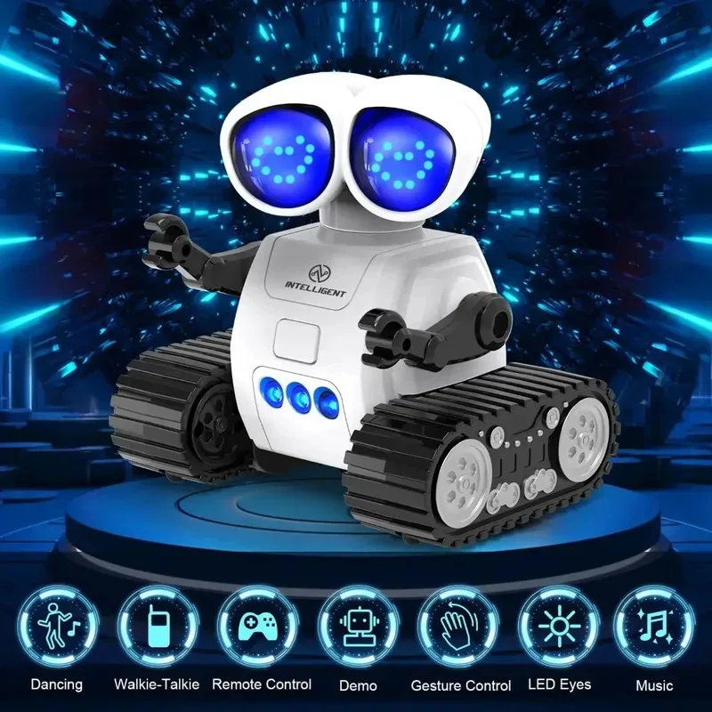 2026New Rechargeable remote control robot toy with music, LED eyes, walkie talkie, children's robot toy, children's RC robot