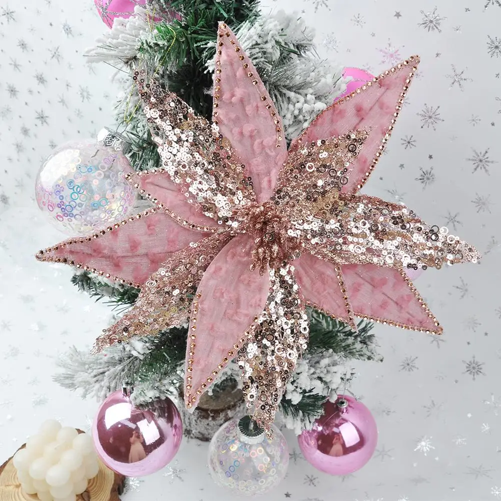 

Набор рождественских цветочных украшений диаметром 30 см из 4 блестящих искусственных цветов красного и золотого цвета для центральной части праздничного стола