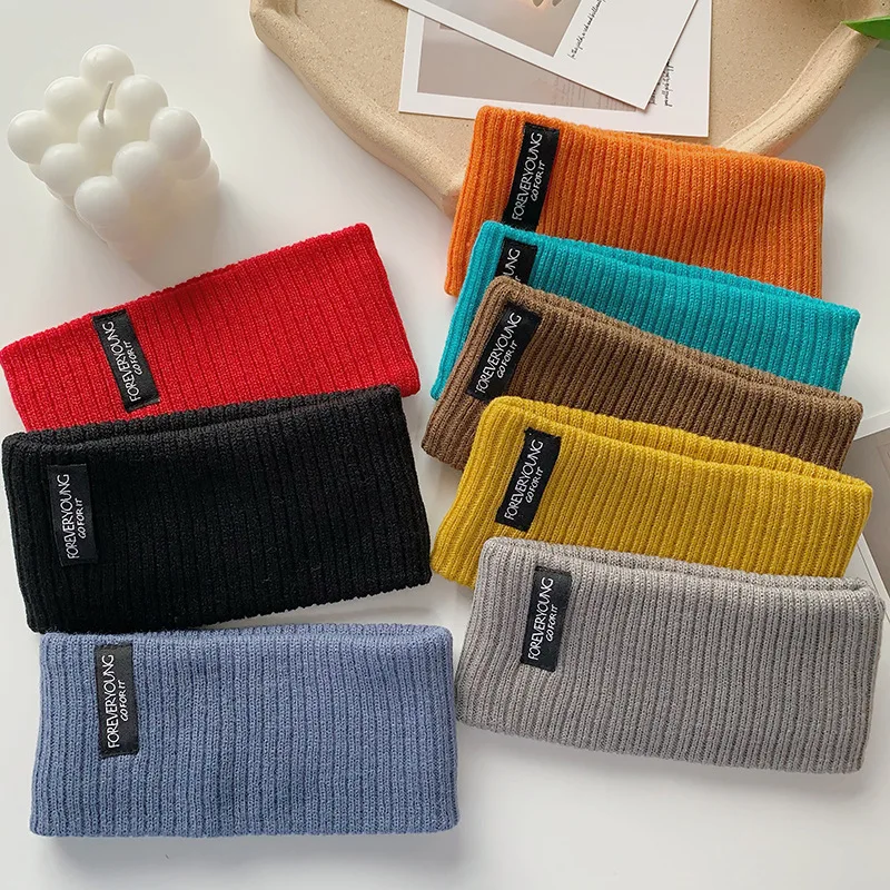 Solid Color Knitted Hair Band Women Men Wide Brim Knitted Woolen Headband Winter Warm Punk Headwear Face Wash Hairbands