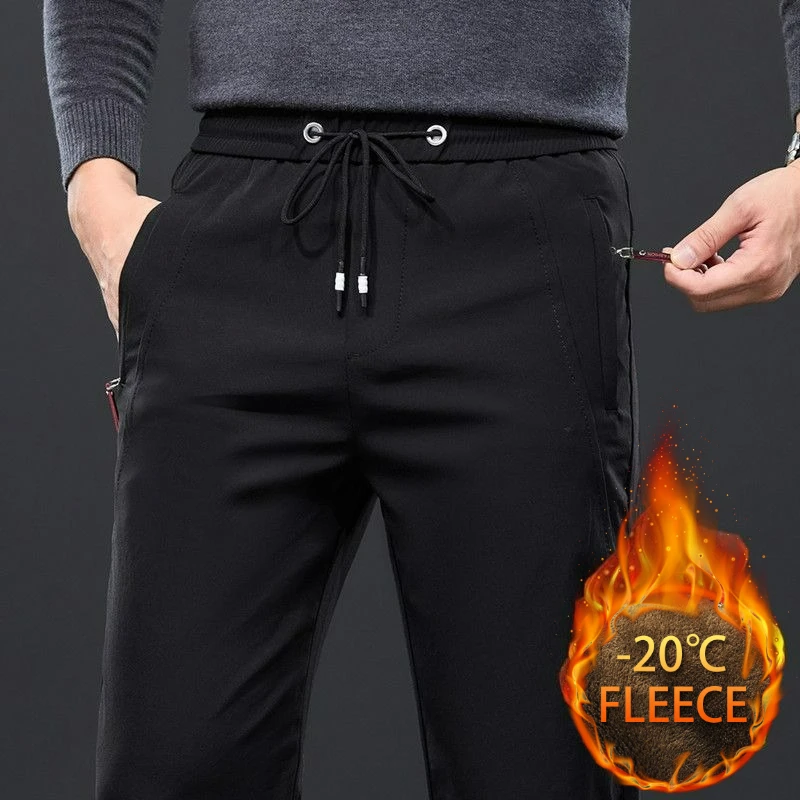 Autumn Warm Fleece Suit Pants Men Clothing Straight Thick Winter Elastic Waist Trousers Men Business Formal Dress Casual Pants