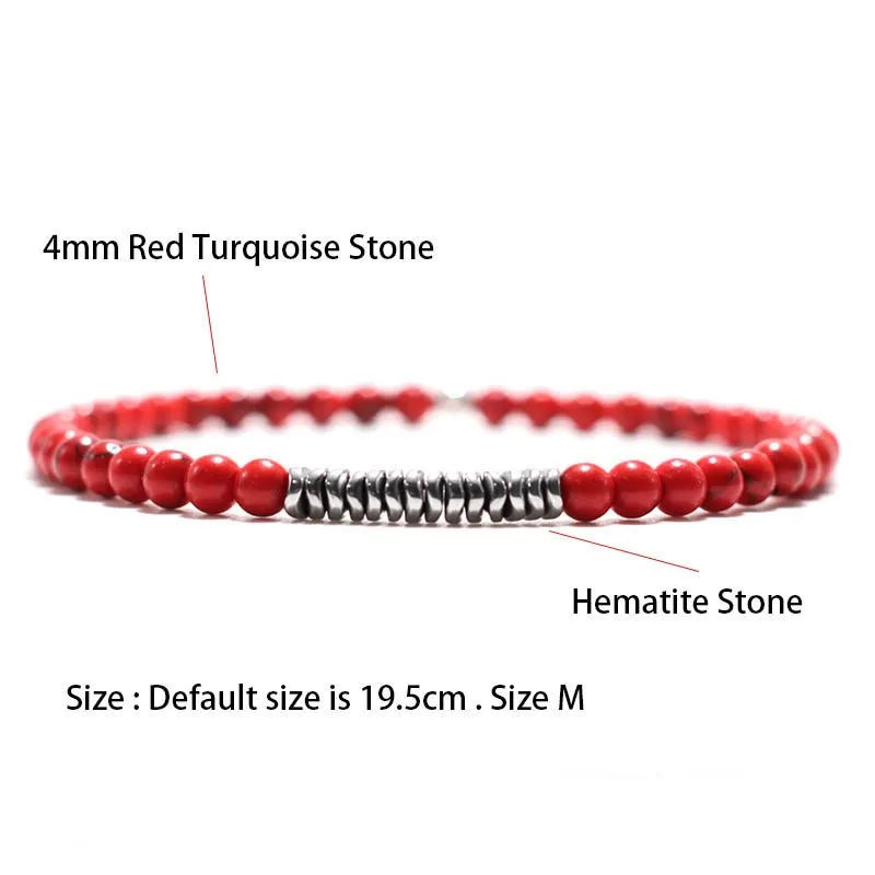 New 4mm Stone Bracelet Men Natural Volcanic Rock Tiger Eye Braslet Beaded Silver Color Hematite Elastic Braclet Pulsera Hombre