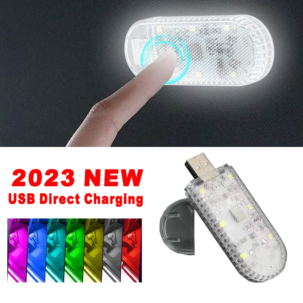 Upgrated Car LED Touch Light USB Direct Charging 200MA Auto Interior Lamp Vel-cro Sticker Ambient Light Mode Warning Light Mode