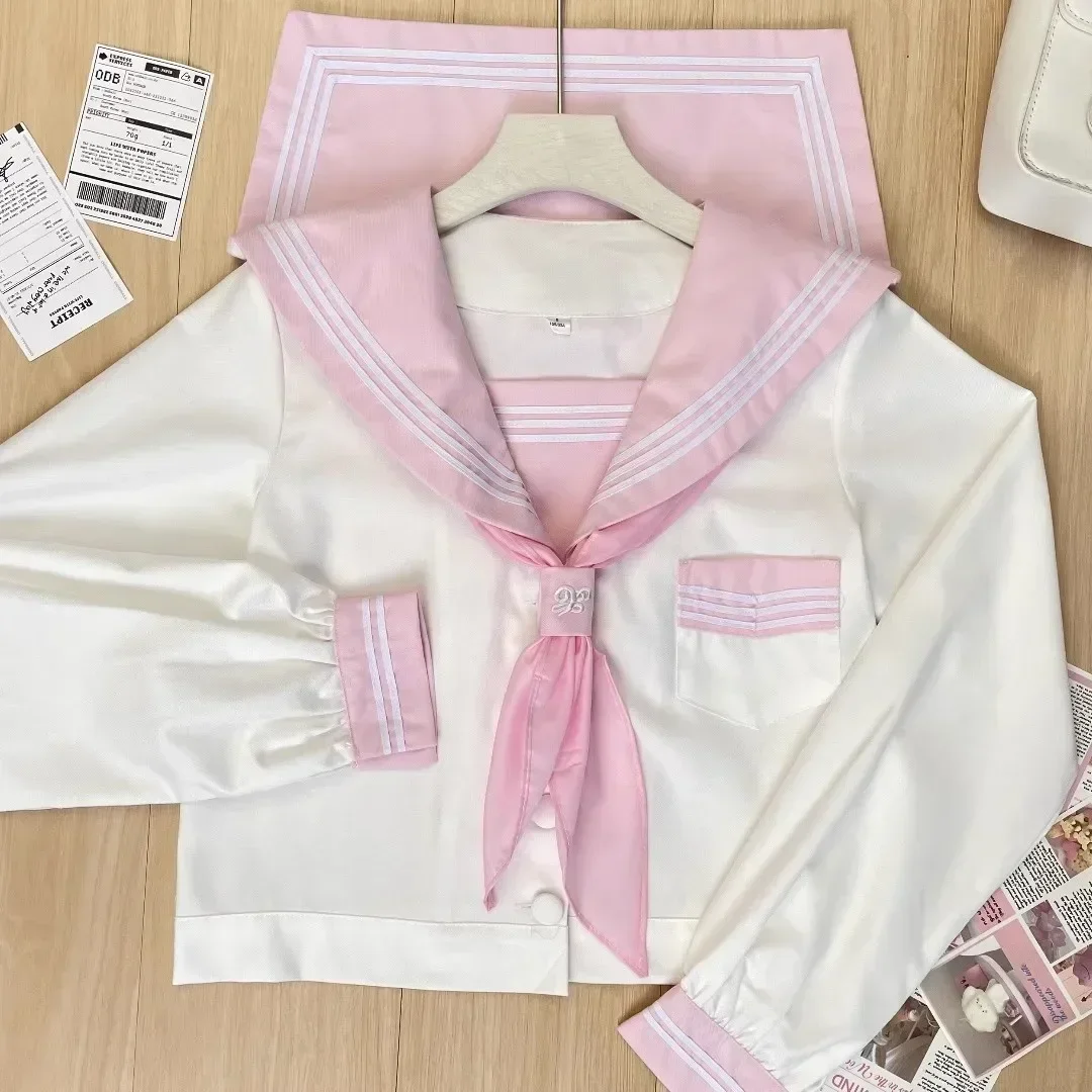 Tuta da marinaio per studentessa giapponese uniforme scolastica per ragazze marinaio da donna Fuku coreano Jk uniforme vestiti scolastici rosa Seifuku