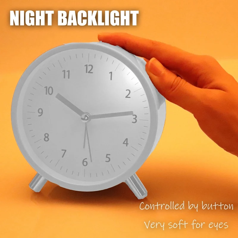 ●Alarm Clock 4.5Inch Bedside Analog Alarm Clock for Bedroom Battery Operated Round Clock with Backlight, Blue