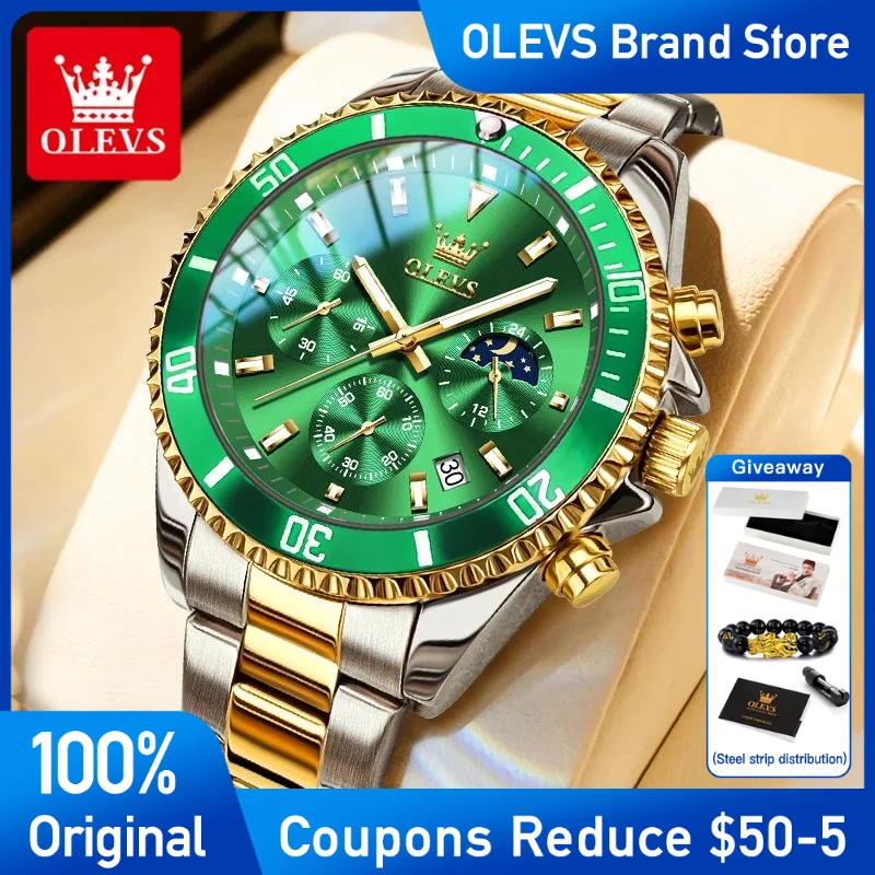 

OLEVS Mens Watch Luxury Diamond Quartz Wristwatch Waterproof Luminous multi-functional stainless steel Men's brand watch