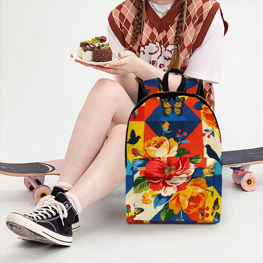 

1pc Pop Art Floral and Butterfly Print Backpack, Fashionable and Simple, Unisex, Large Capacity, High-Quality Gift