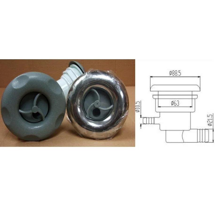 

Spa & pool 3.5"inch spa jets PLASTIC/SS with single hole- jet surface diameter 88.5mm hole size 63mm