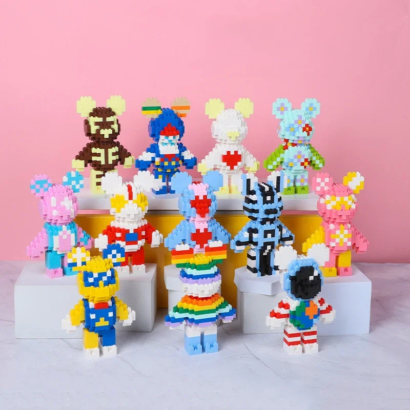 

Забавный мини-медведь, мрачный мультфильм, 3D микро строительные блоки, креативная модель «сделай сам», фигурка, игрушки, декор стола для детей, подарок на день рождения