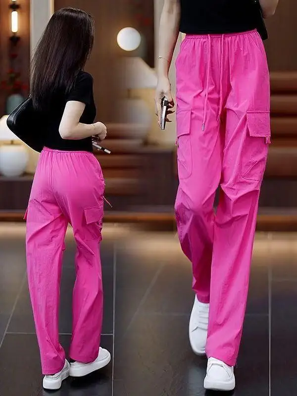 High Waist Cargo Pants Women's Loose Slimming Quick Dry Multi Pocket Wide Leg Pants New 2026 High Waist Paratrooper Pants