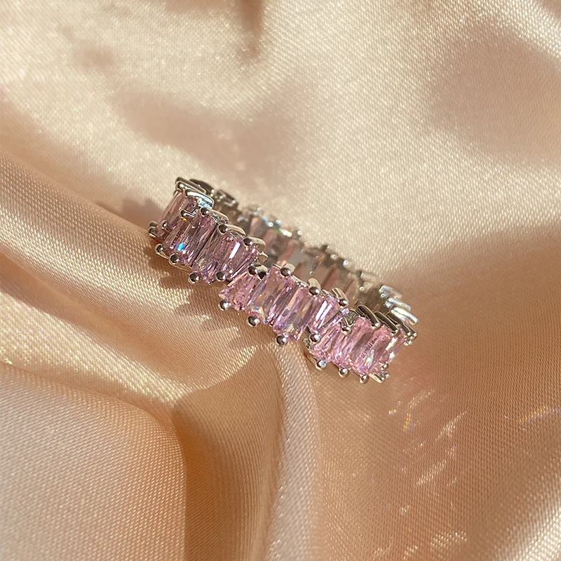 ZAKOL, anillos de compromiso de circonia cúbica Baguette rosa de lujo a la moda para mujer, piedra de cristal marquesa, regalo de joyería para fiesta y boda