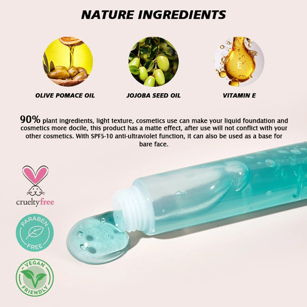 Wegański makijaż private label hurtowo, matujący primer żelowy kontrolujący wydzielanie sebum, z możliwością personalizacji logo, baza pod makijaż Ice Crystal, wygładzający podkład.