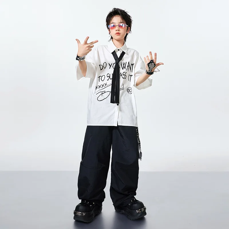 Hip Hop Dance Costume Girls White Shorts Sleeves Shirt Baggy Pants Boys Drum Jazz Performance Clothing Group Street Dance Wear