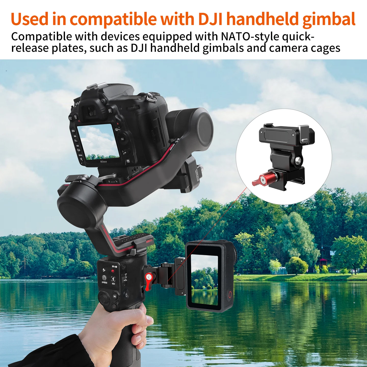 360° Schwenkbarer Kugelkopf mit NATO-Klemme und Schnellverschluss für Action-Kameras wie GoPro13, DJI Osmo 360, Insta360 X6, Ace Pro2, RS Gimbal-Halterung – Detail 5