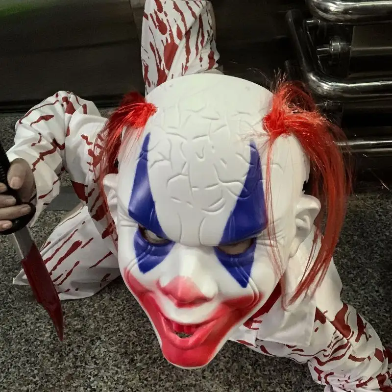 

1Pcs Double Ponytail Horror Ghost Mask, Full-Face Terror Halloween Prop, Suitable for Cosplay Clown Costume Parties