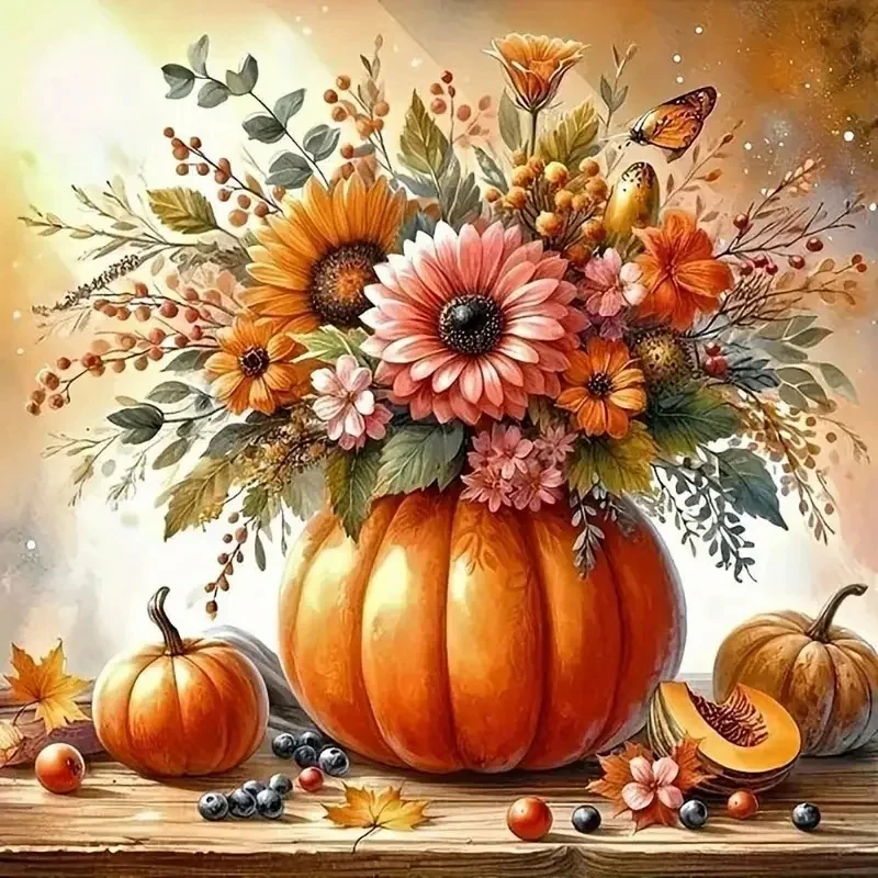Kürbis Blume Diamant Malerei Kits Foto Kunst 5d Diy voller Bohrer Mosaik Kreuzstich Stickerei Home Decor Geschenk