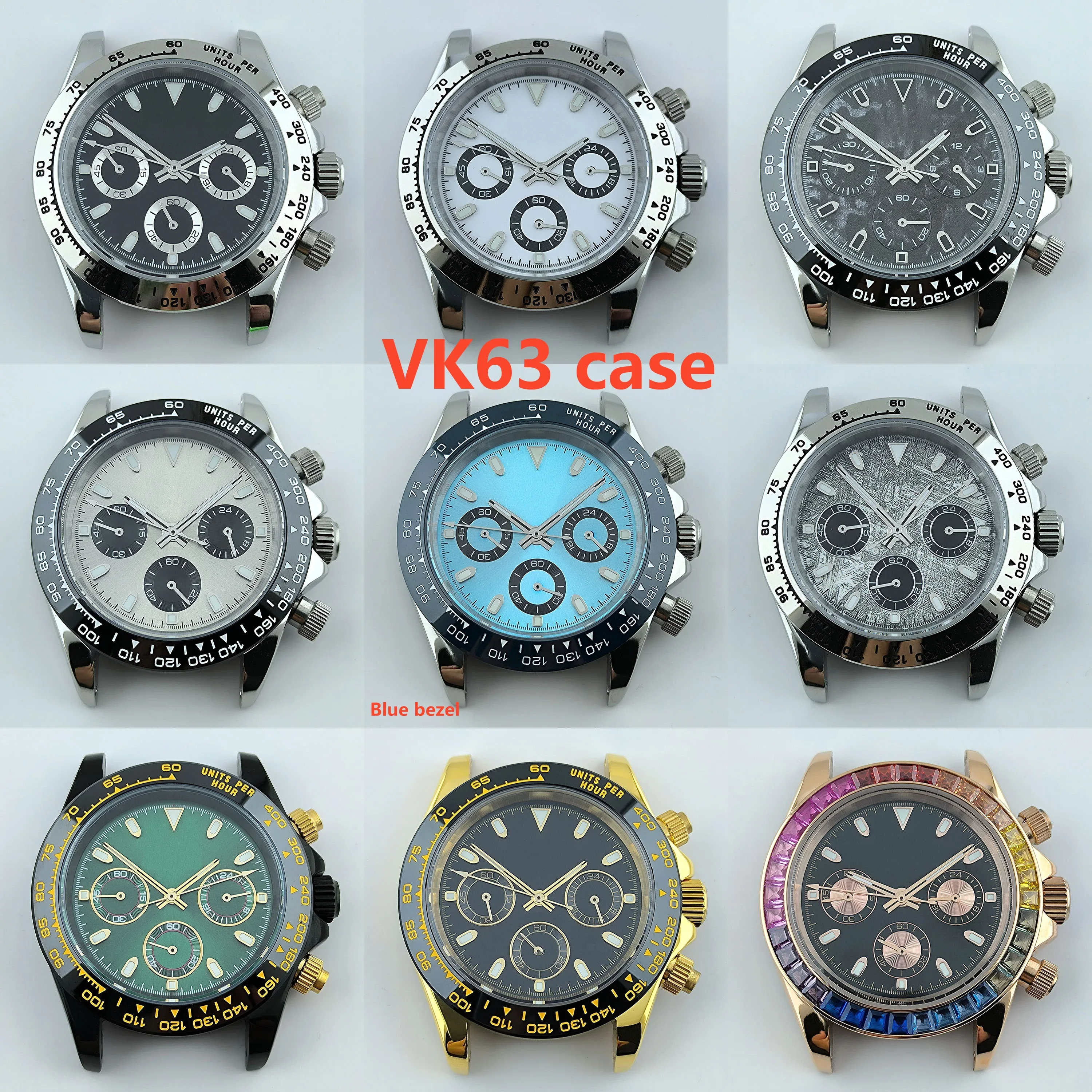 VK63 Chronograph Case VK63 quartz movement 39mm dialstainless steel case luminous panda Accessories for Daytona Case