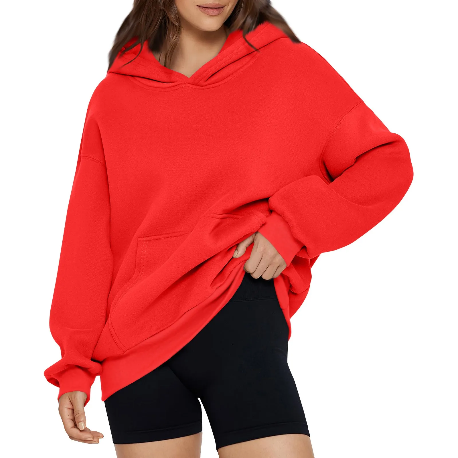 Solid Color Fleece Hoodies Women Long Sleeve Sweaters Loose Casual Hoodie Round Neck Sweatshirts Bottom Shirts Pullovers New