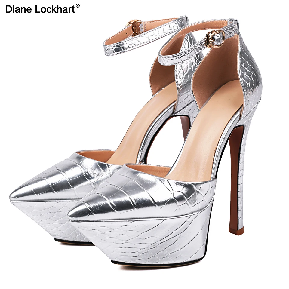 

Новинка 2023 года, женские туфли-лодочки на высоком каблуке и платформе с ремешком на щиколотке, туфли на шпильке, модельные туфли для танцев на пилоне, цвета: золотистый, серебристый, зеленый