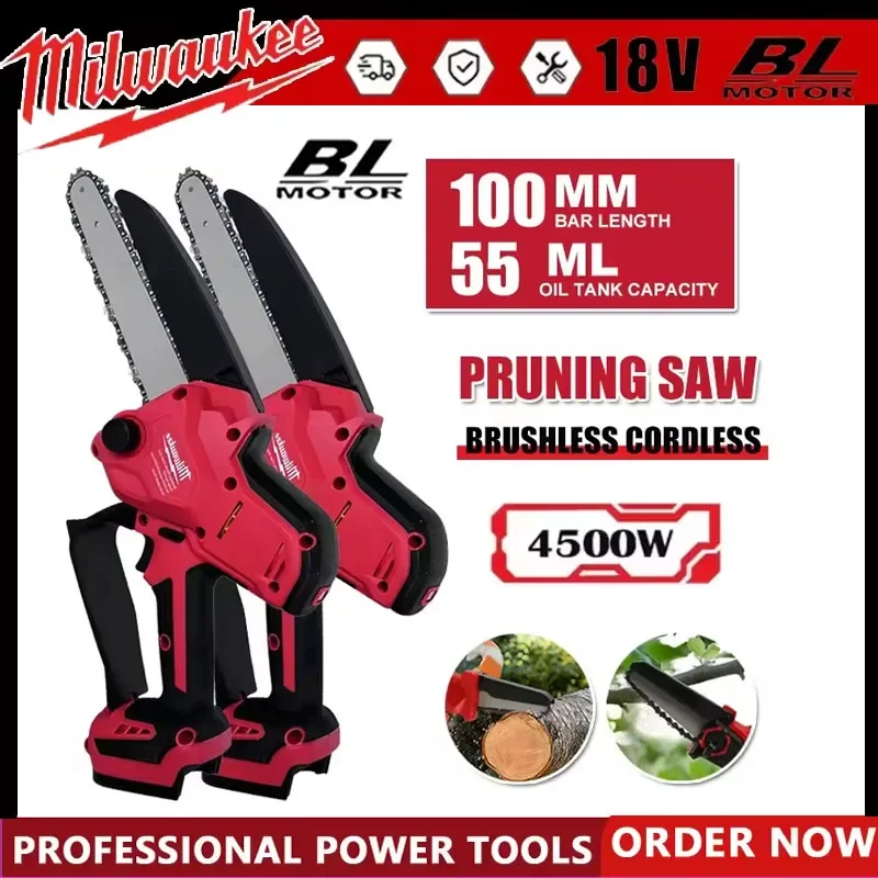 

Milwaukee 8-Inch High-Power Brushless Electric Chainsaw with Auto Oiler Wood Pruning And Cutting Power Tool for 18V Battery