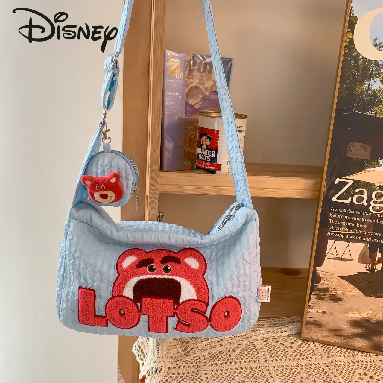 Disney Strawberry Bear New Women's Crossbody Bag Fashion High Quality Solid Color Shoulder Bag Cartoon Versatile Mobile Bag