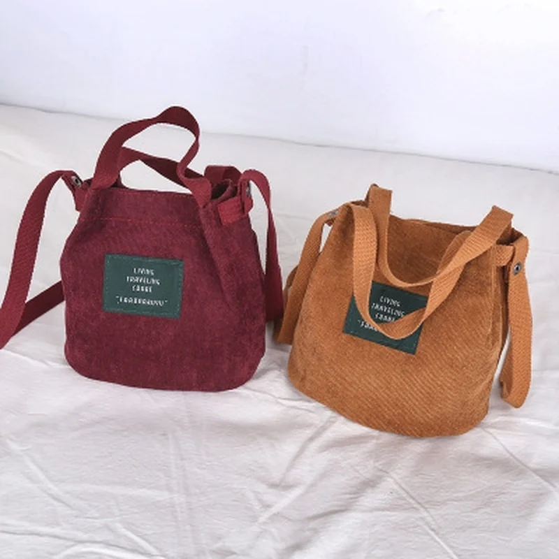 Handbags High Quality Women Bag Vintage Corduroy Shoulder Bags New Corduroy Bucket Shoulder Handbags