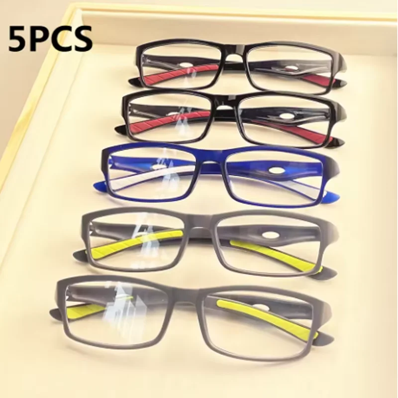 3/5 Stück Sportliche Lesebrillen ohne Sehstärke, Blaulichtfilter, rechteckige Vollrandbrille, PC-Rahmenmaterial
