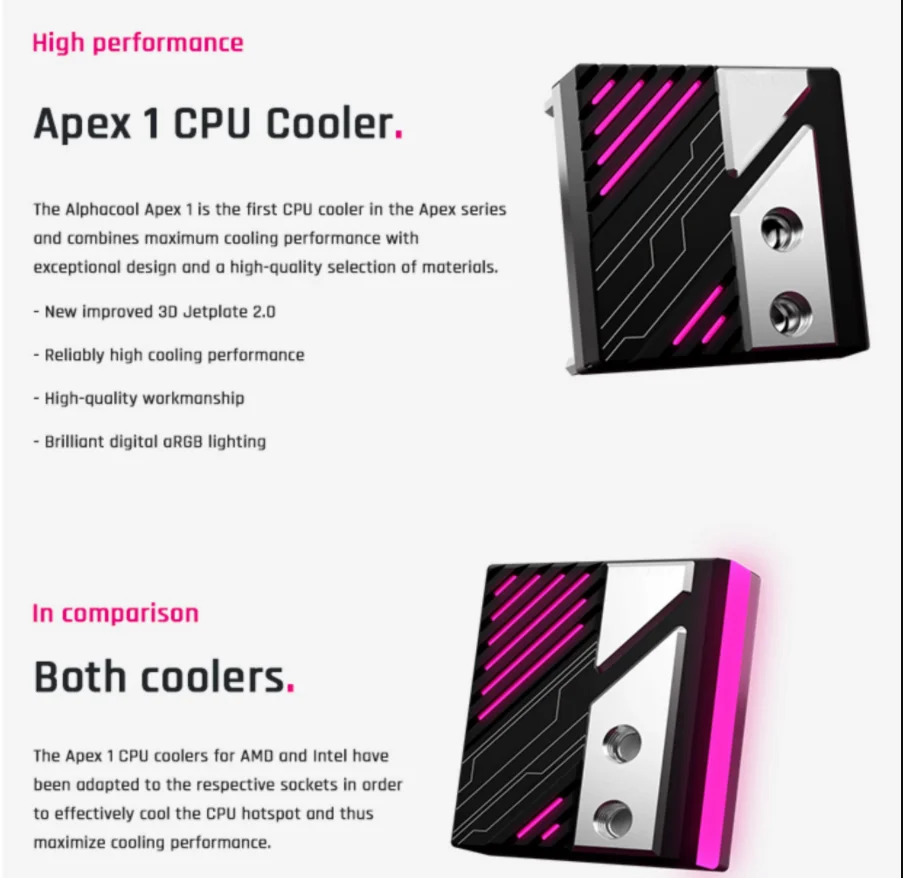 Alphacool Apex 1 CPU Water Block Compatible with AMD AM5 AM4 AM3 Socket Full Coverage CPU Cooler