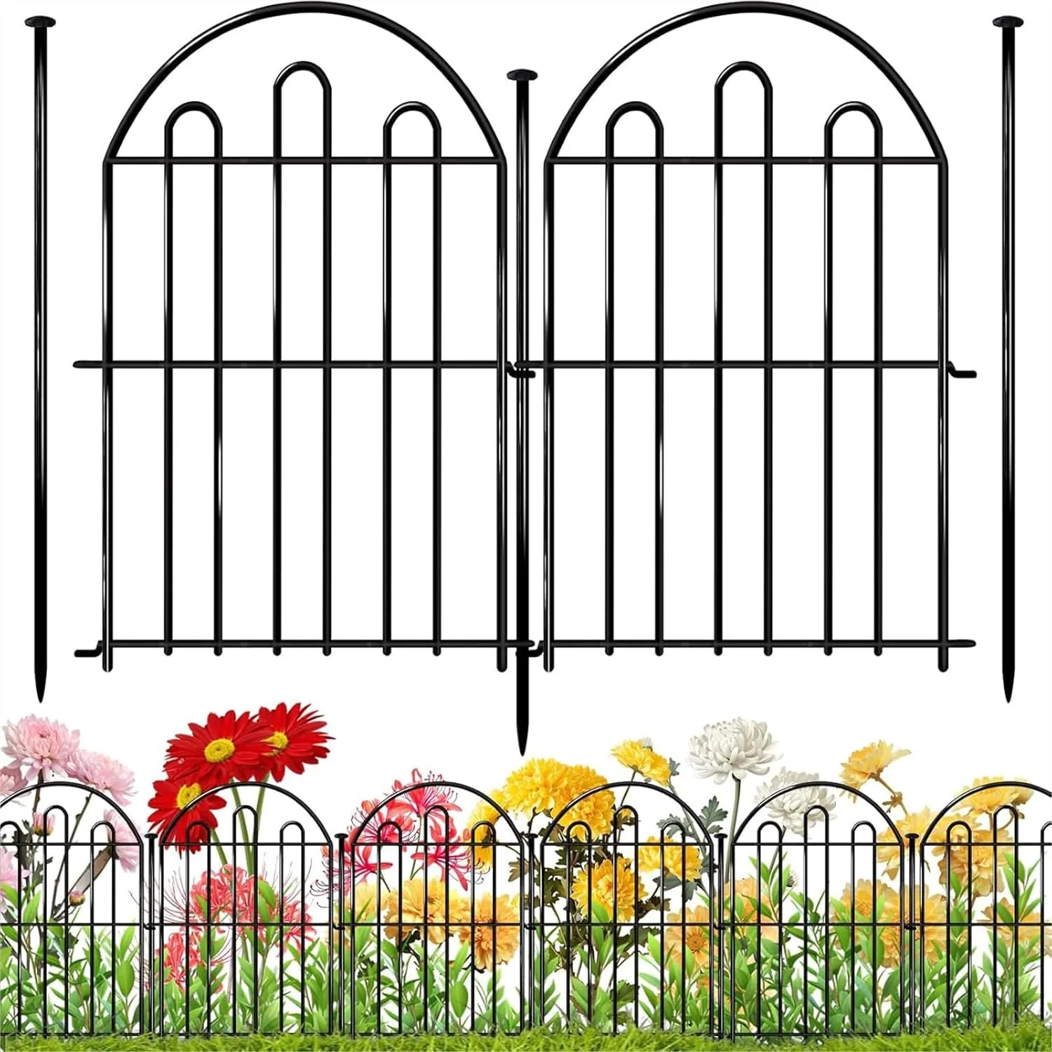 

28ft x 22in Decorative Garden Fence, 26 Pack Arched No Dig Animal Barrier for Dog Rabbit, Rustproof Metal Ground Stake Border