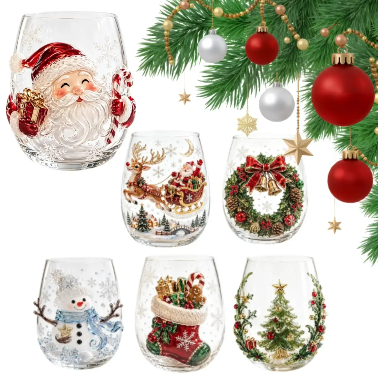 3D Christmas Glass Art Cup Sequins Christmas Tree Snowman Reindeer Coffee Cup Heat Resistant Tea Milk Juice Mug Xmas Gift
