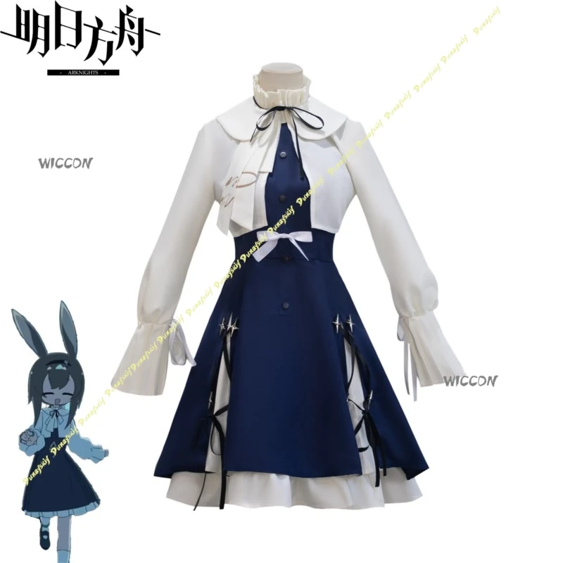 Arknights Amiya Cosplay Costume Female Dress Blue Wig Woman Clothe Blue White Accessorie Party Stage Uniform Christmas Halloween