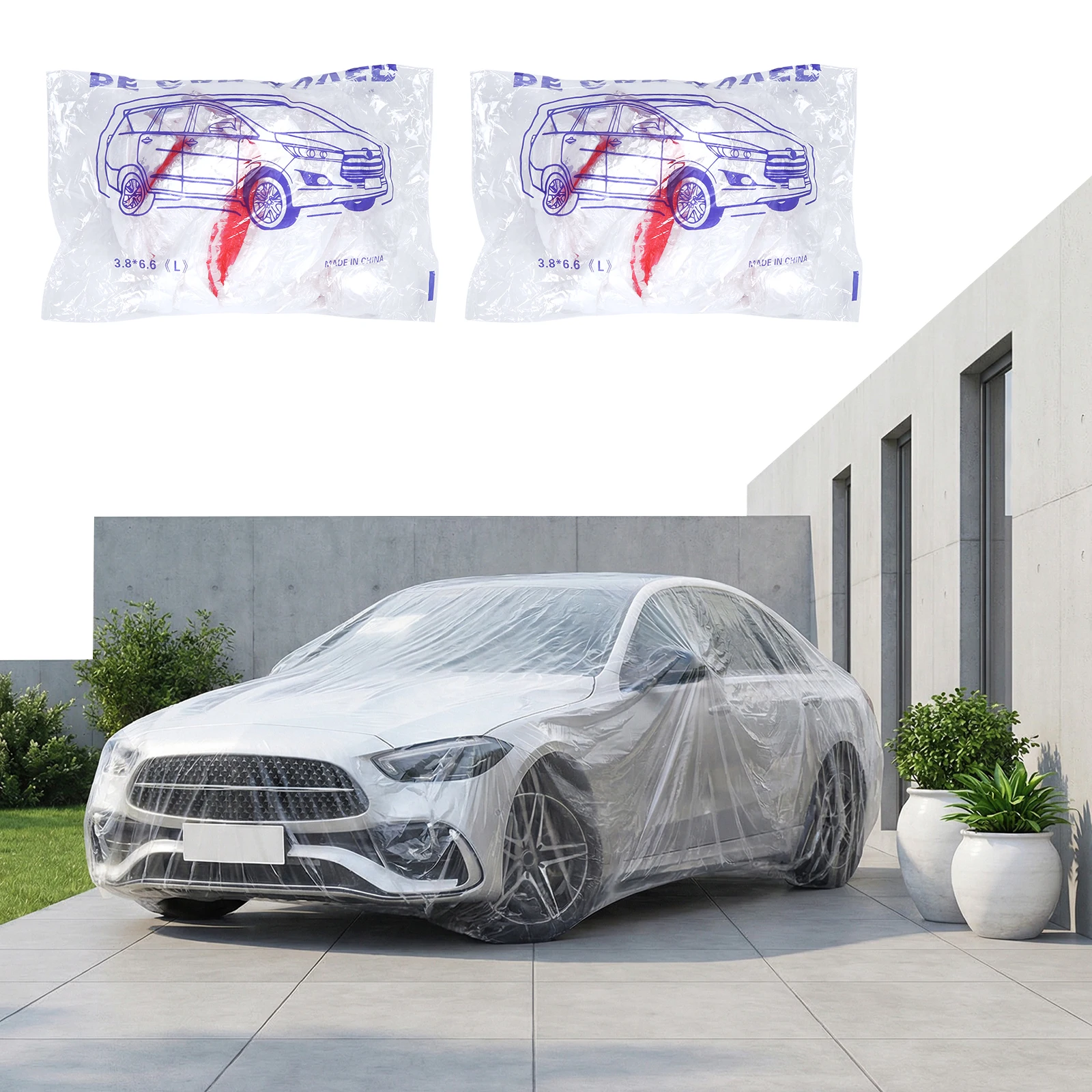 

50 Packs Disposable Plastic Car Cover for Snow Car Bubble Cover with Elastic Band (12.5x21.6 Ft) for SUV Sedan and More