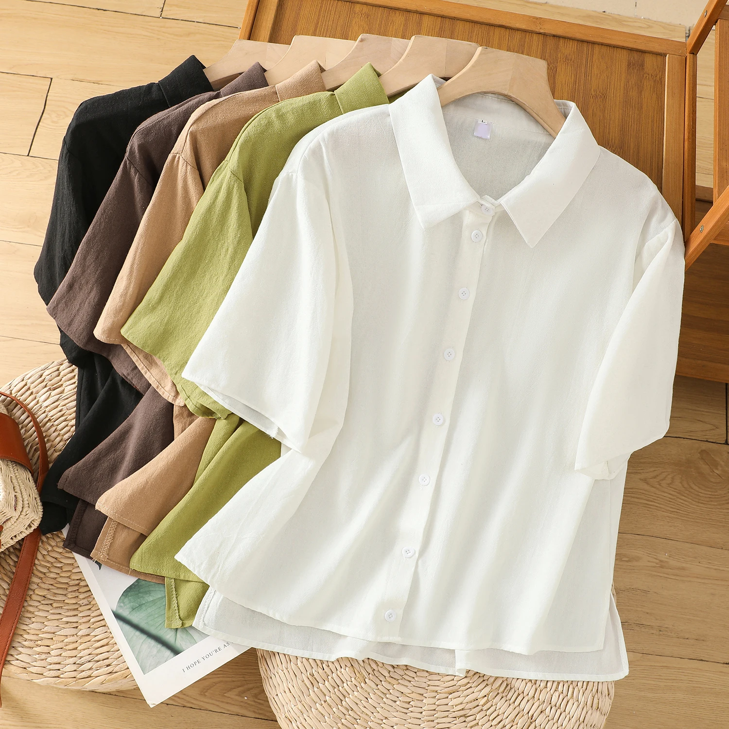 

Женский льняной однотонный воротник в стиле ретро, летний повседневный универсальный утягивающий хлопковый льняной топ, модный комплект для поездок на работу