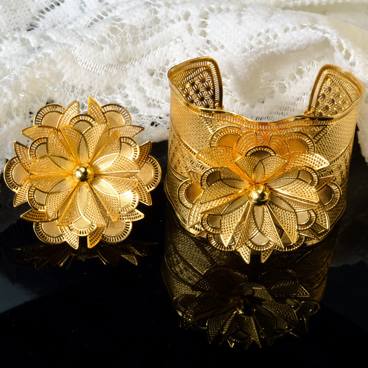 Dubai Gold Color Rings Bangles Set For Women Wedding Turkish Nigerian Bride Indian Brazilian Fashion African Hawaiian Jewelry