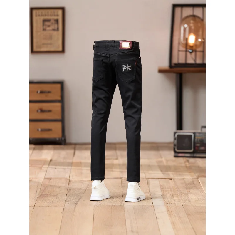 

Black jeans, men's fashion trend, embroidered print, slim fit, small feet, street ruff, handsome casual pants