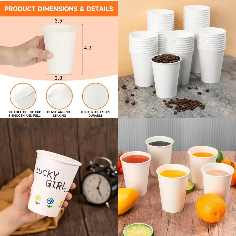 

Белые одноразовые бумажные стаканчики на 1000 штук, утолщенные чашки для кофе на 12 унций, идеально подходят для кафе, вечеринок и мероприятий