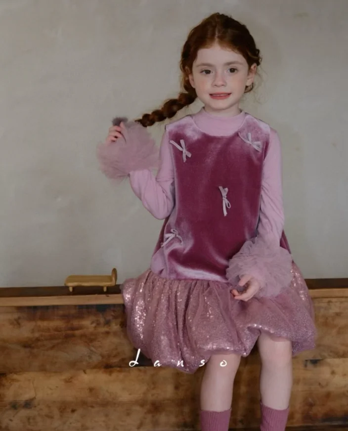 

New Baby Girls Fall Fashion Rose Sets, Vest Dress + Underwear Princess Elegant Suits 3-8 T