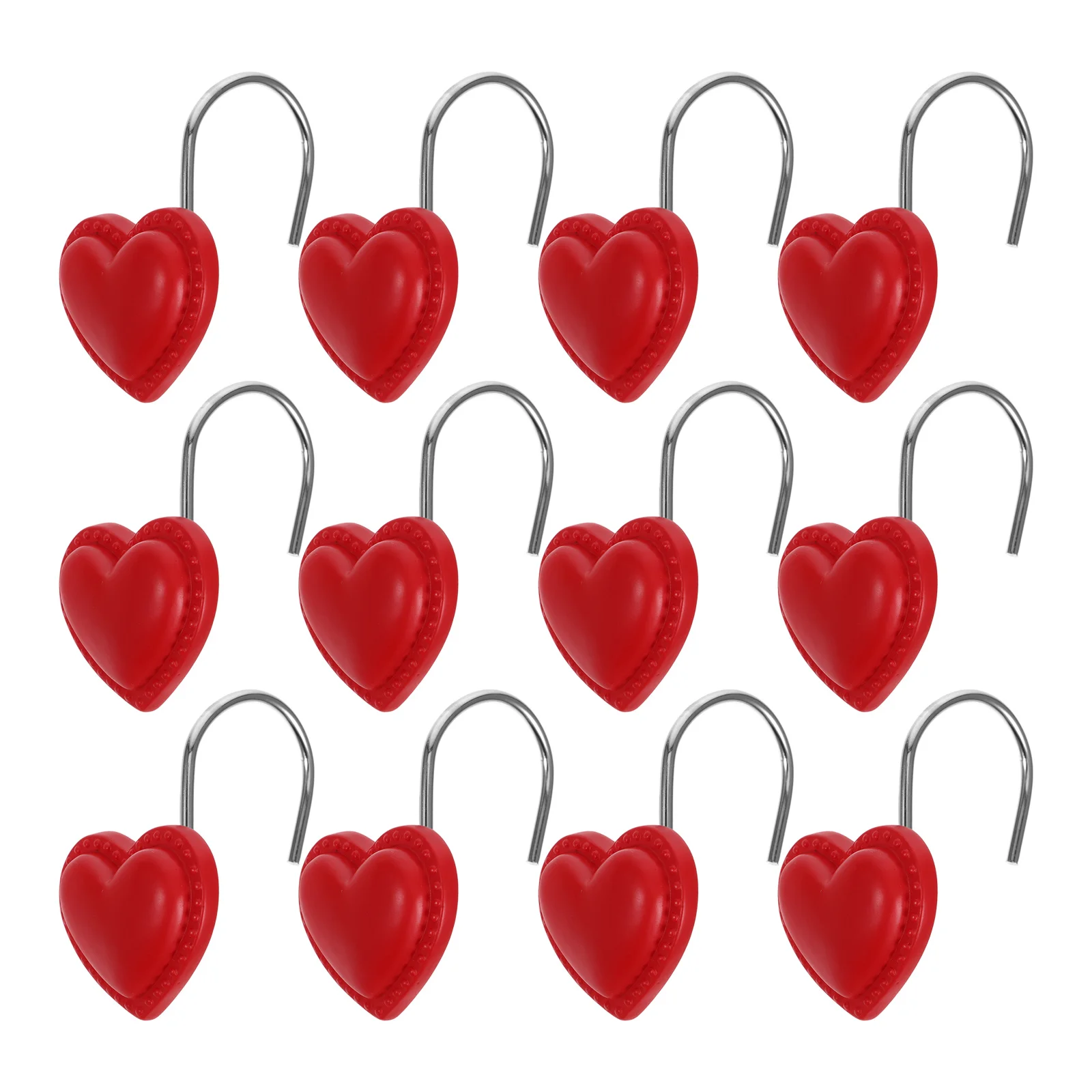 

12 Pcs Heart-shaped Resin Hook Bathroom Shower Curtain Hooks for Bedroom Metal Holders Decorative