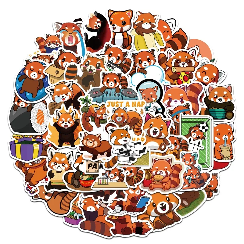 50pcs Cute Red Panda Cartoon Doodle Laptop Suitcase Water Board Children Creative Decoration Waterproof Sticker Holiday Gift