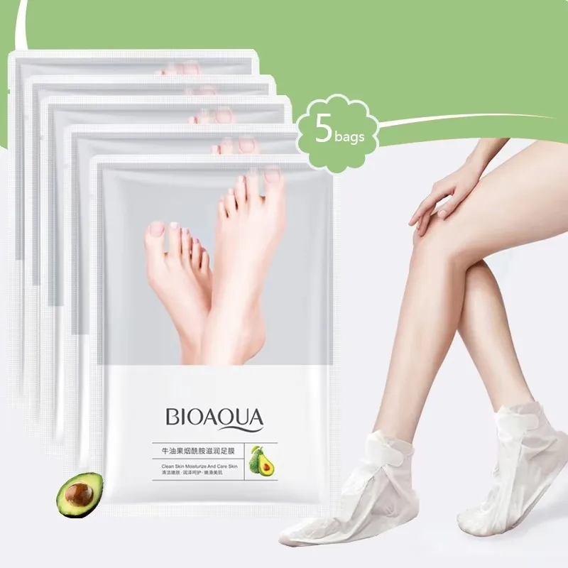 5 Pairs BIOAQUA Avocado Exfoliating Foot Mask Feet Peeling Masks Foot SPA Pedicure Socks Moisturizing Remove Dead Skin Foot Care