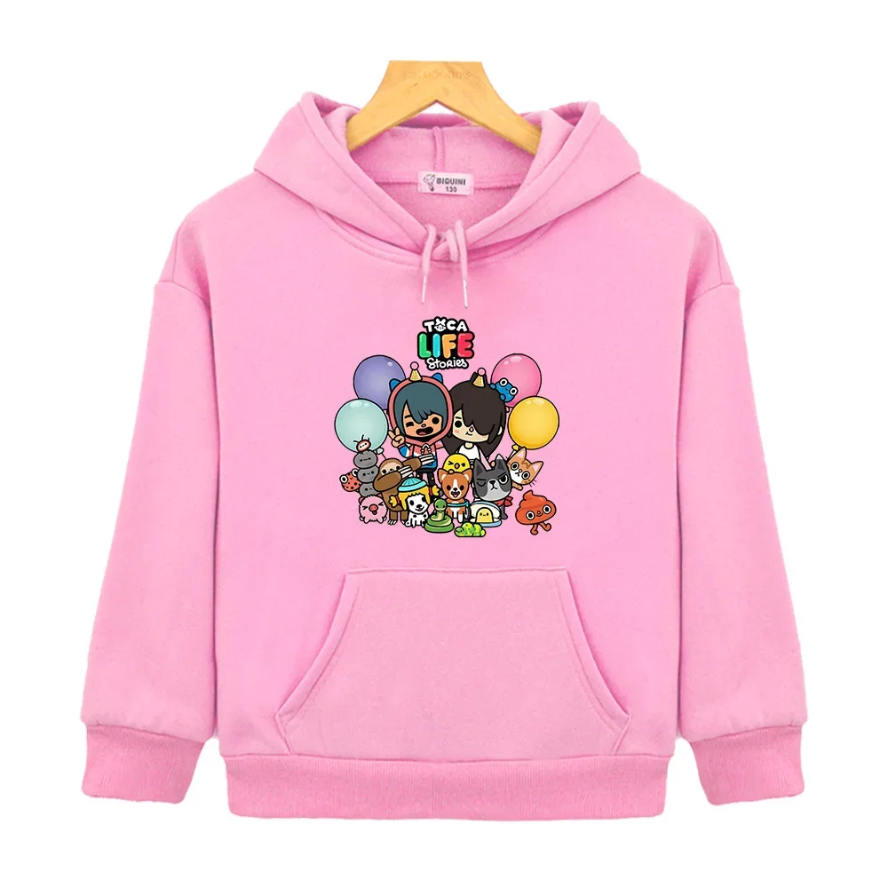 Toca Life World Hoodies Kawaii Cartoon Graphic Print Sweatshirt with Hooded Autumn Fleece Comfortable Cartoon Pullovers Winter