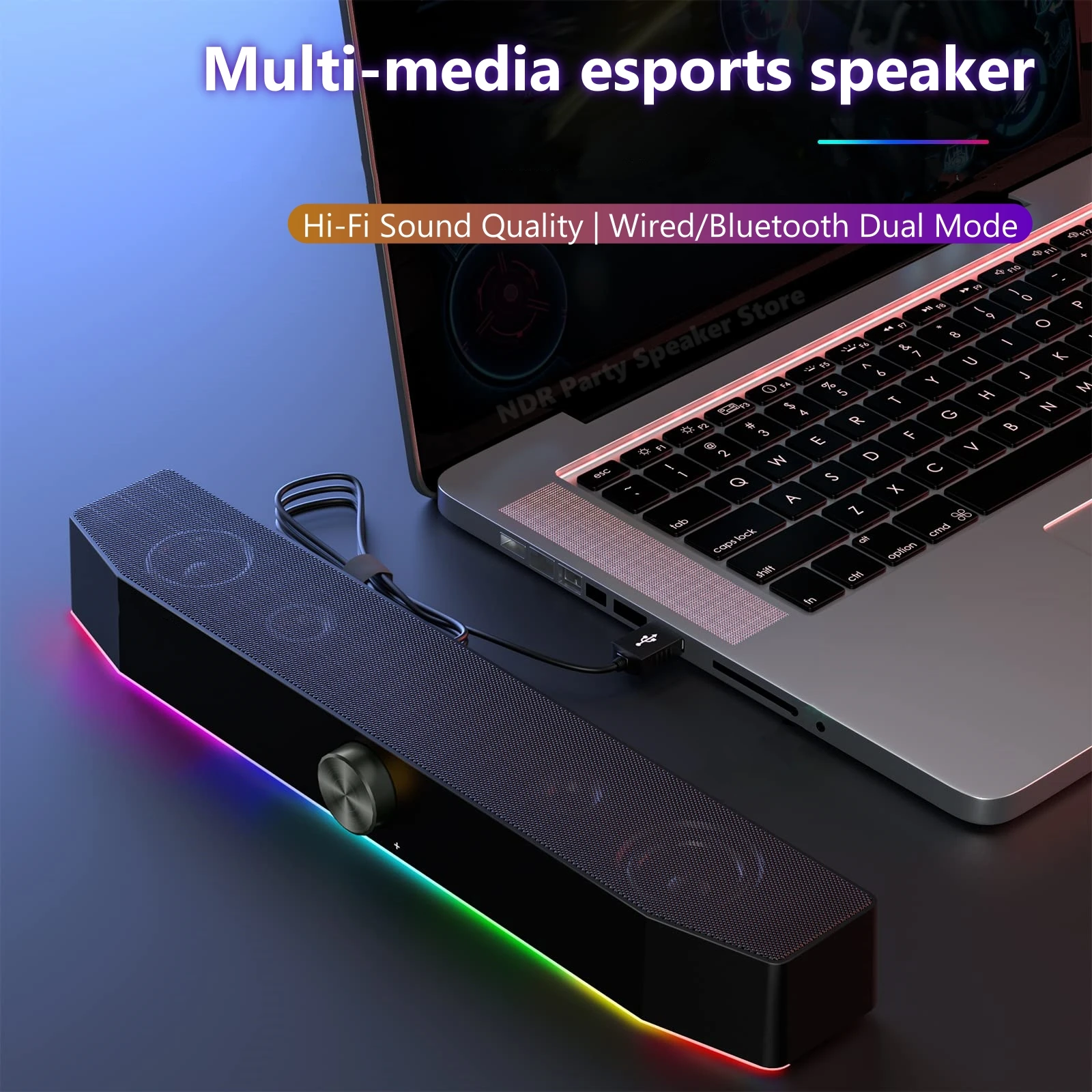 

Home Game E-sports Bluetooth Speakers Led Light Laptop Knob Wired Speaker Sound Blaster Subwoofer USB Wired Sound Bar Speaker