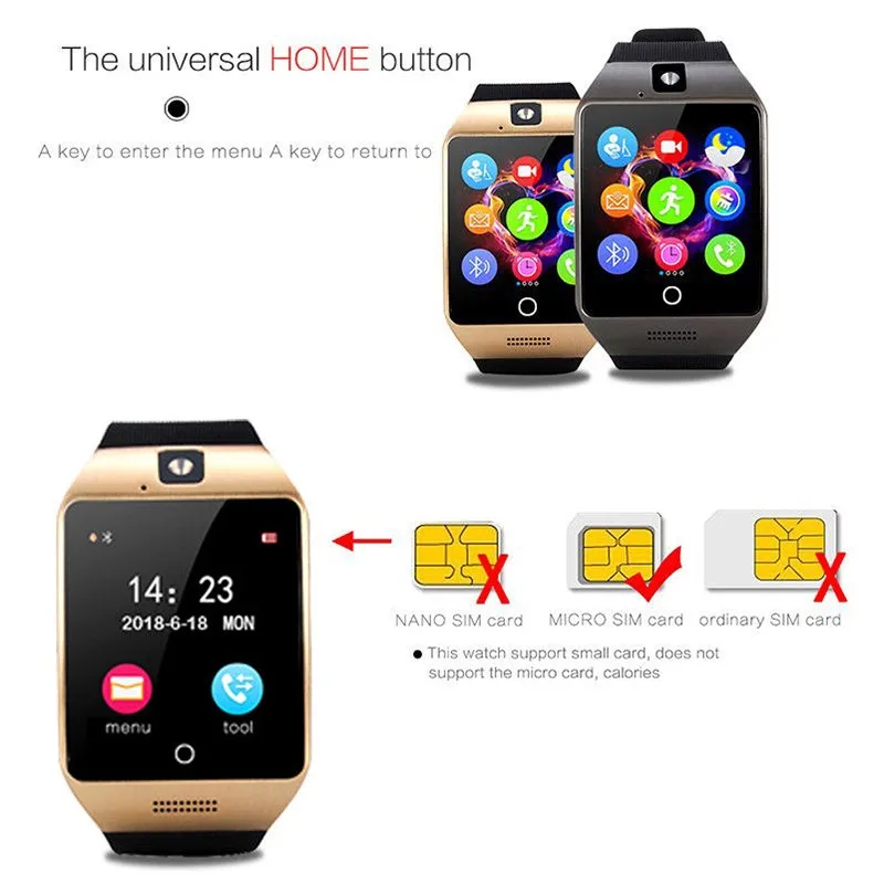 Smart Watch Q18 Bluetooth Touch Screen Support Camera Music Sim Card Call Sports Fitness Sleep Tracker Monitor