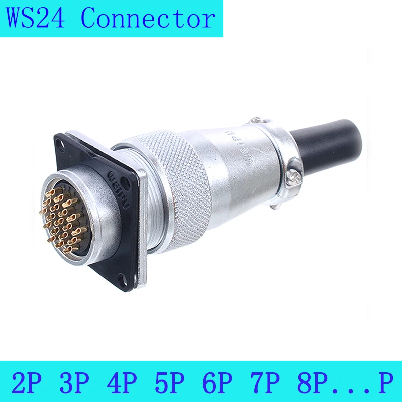 WS24 Diameter 24mm 2 3 4 9 10 12 19 Pin IP67 Waterproof Connector Solder Male Plug Aviation Female Socket Power Signal Adapter