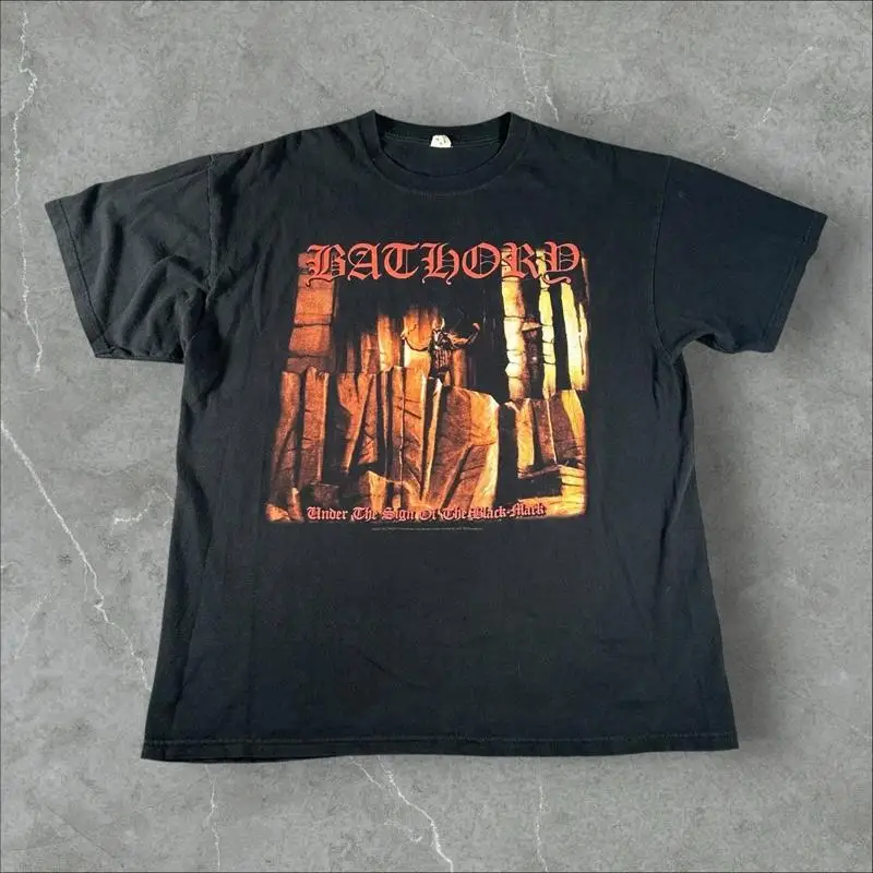 

Vintage Bathory Shirt Mens XL Black Black Mark Album Y2K Band Tee Metal Goth 00s