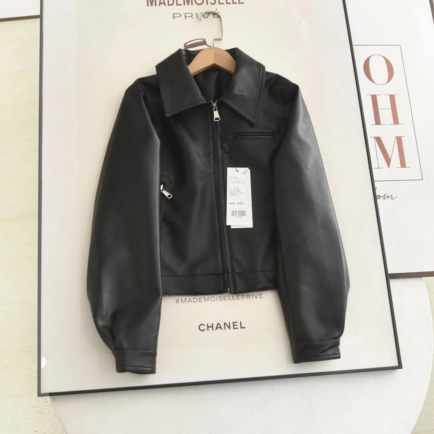 Ele Bla PU Leather Jaet ort Outerwear 2025 Autumn Winter Sle Turn-down Collar Slimming Versatile Sweet Cool Trend