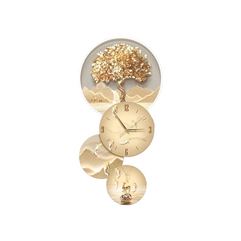 Light luxury nine fish picture, entrance decoration painting, ginkgo leaf electronic clock, wall lamp, high-end feeling, entranc
