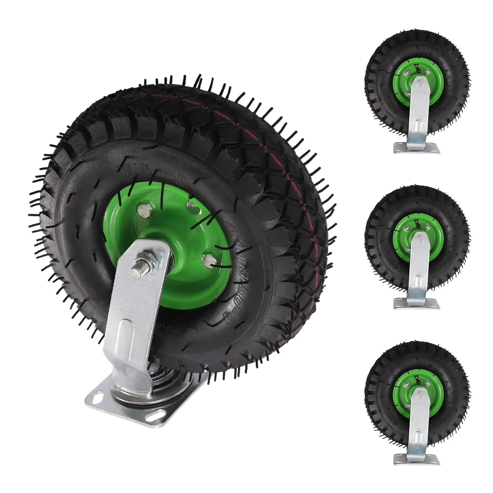 

10'' Pneumatic Swivel Casters Set of 4 Heavy Duty Air Tires Rubber Wheel with Bolt on for Workbench Furniture Cabinet Woodbox -