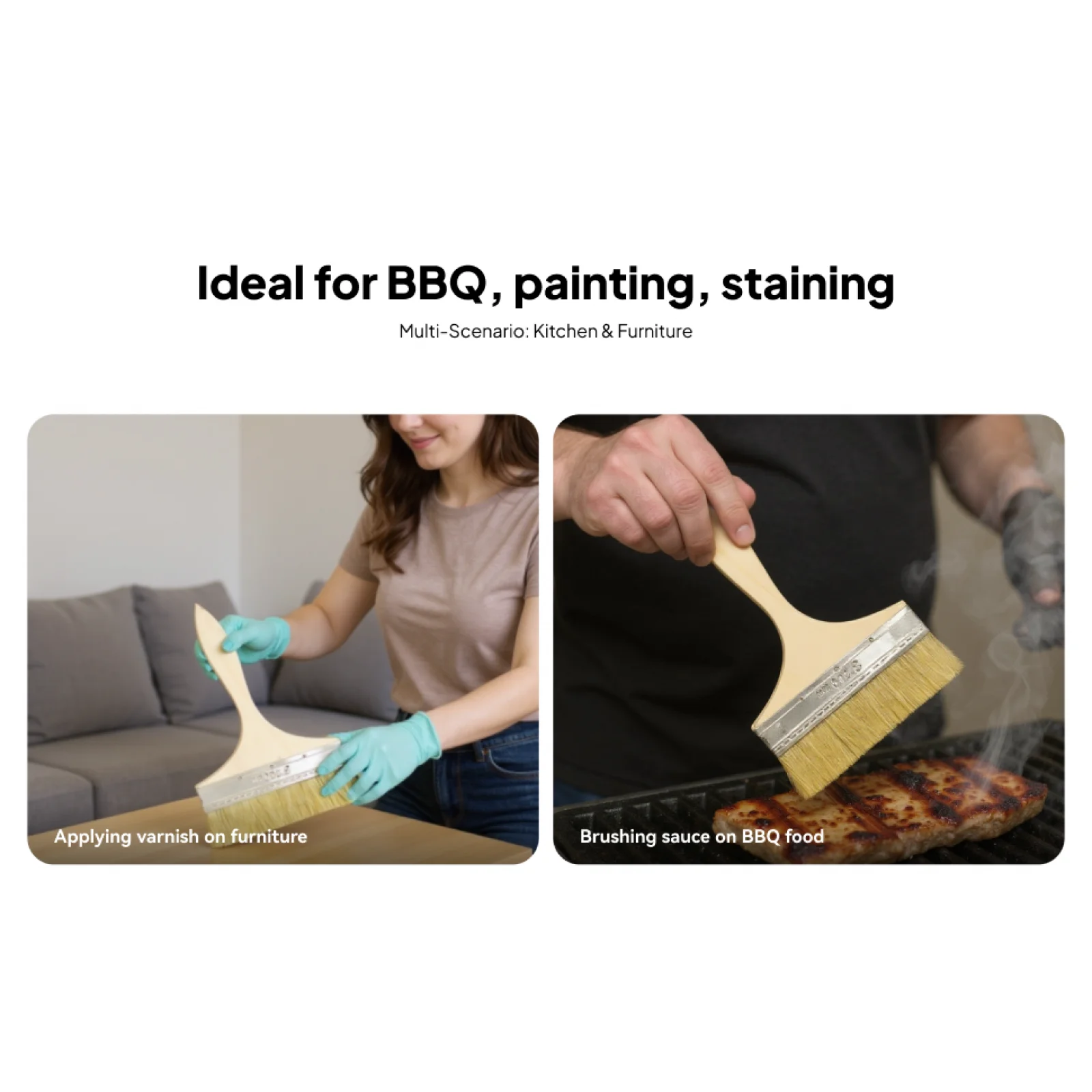 

Paint Brush Wooden Handle Large Flat Brush Household Painting Supplies for Walls Furniture Staining