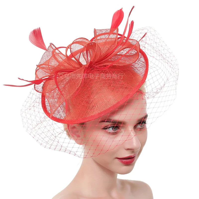 

Elegant Women Sinamay Hat Feather Headband Lace Flower Party Royal Ascot Hair Accessories Headwear